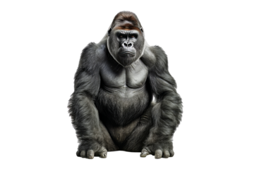 Gorilla isolated on transparent background. Concept of animals.