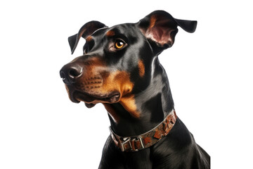 Alert pinscher dog isolated on transparent background. Concept of pet.