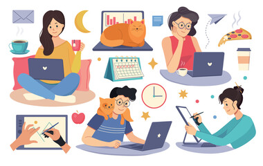 people of different professions working at home, remote work