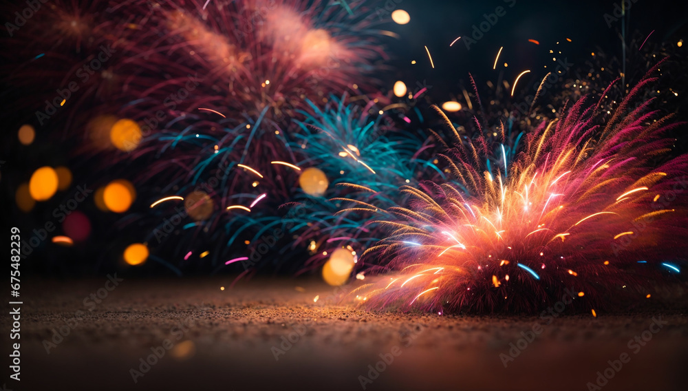 Poster an abstract background with a burst of bright colors resembling fireworks - ai generative
