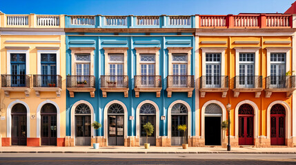 Charming facade of a colorful, colonial-style building - obrazy, fototapety, plakaty