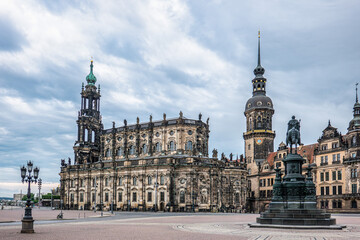 The Dresden Cathedral Hofkirche and the Dresden Castle Residenzschloss in Dresden, Saxony, Germany.
