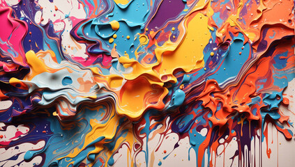 An abstract background with vibrant splashes of paint and dripping colors - AI Generative