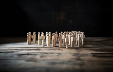 Wooden figurines on a black background