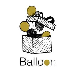 combined balloon logo for children's and adult parties. Gift box with balloons. vector