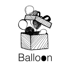 combined balloon logo for children's and adult parties. Gift box with balloons. vector