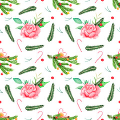 New year watercolor arrangements hand drawn on a transparent background