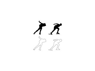 Fototapeta na wymiar Male Speed Skating Silhouette and Outline isolated on white background