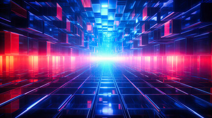 Abstract digital wireframe, 3D landscape, Neon grids with virtual reality feel,