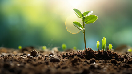 New life: small seedling growing in soil - created with generative AI