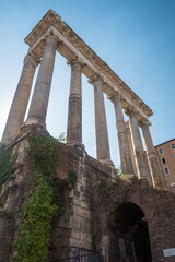 Remains from the Temple of Saturn in the Roman Forum as seen from below