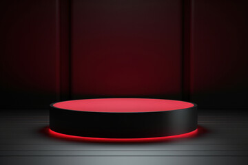 Obraz premium Circle pedestal on black and red studio background