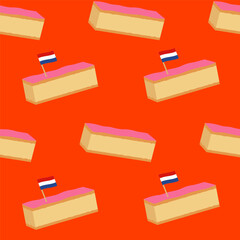 Seamless background wish traditional Dutch cake.  Pink tompouce, traditional Dutch pastry. Holiday in the Netherlands king's day