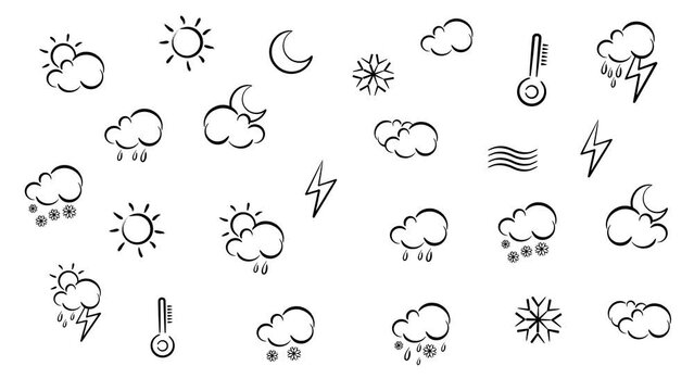 moving black and white set of weather icons