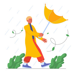 Man in heavy rain vector concept