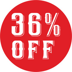 36% off and label vector and illustration art with Retro font and red color combination in white background.