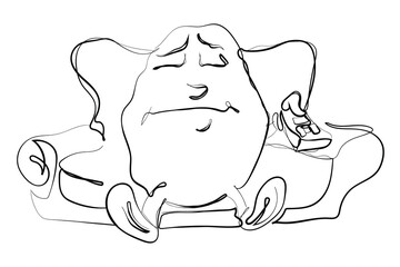 hand drawn line art vector of couch potato. Vintage couch potato drawing.