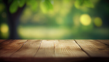Empty wooden table with green background