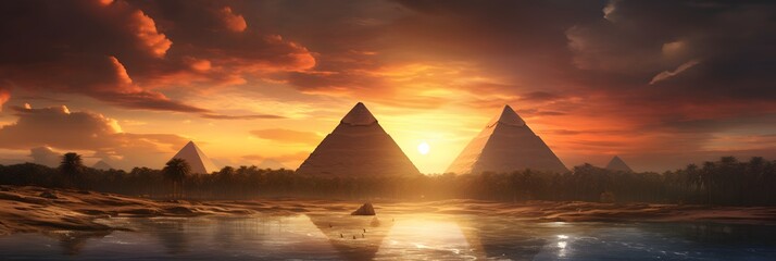 pyramids panoramic scenic view - obrazy, fototapety, plakaty