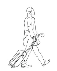 hand drawn line art vector of people on business trip. Official tour. Travel for business. Continuous line art contour.