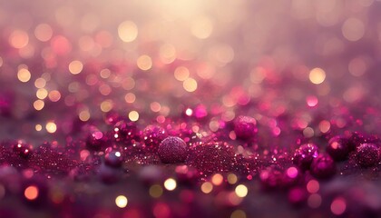 Blurred blaze pink glitter Christmas texture backdrop. Red purple abstract photo of bokeh background.