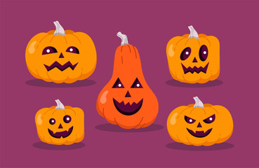 Set of scary pumpkins vector concept