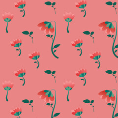 red flower  seamless pattern illustration on a pink background