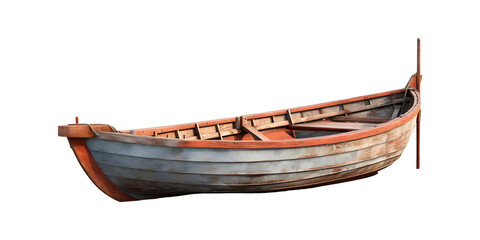 Sidepose of Wooden boat isolated on transparent and white background - obrazy, fototapety, plakaty