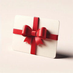 Blank red gift card with place for text with red ribbon bow isolated on white background with shadow. ai generative