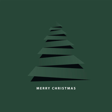 Vector illustration Merry Christmas modern design in paper cut style with Christmas tree, gift, pine branches on green background. Christmas card, poster, holiday cover or banner.