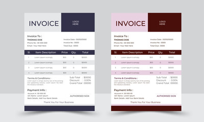 Invoice template vector design, letterhead design for corporate office. letterhead, invoice design 
illustration. Simple and creative modern corporate clean design..