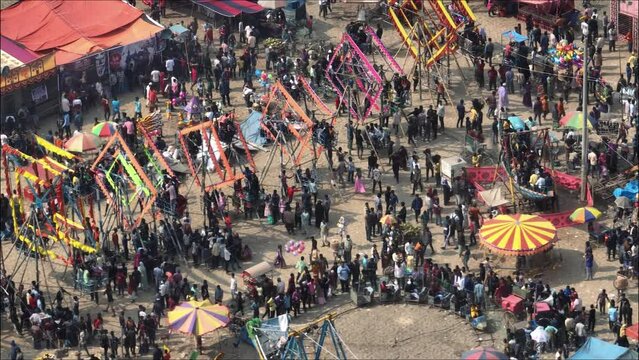 Aerial view of a traditional village fair in Bogra, Bangladesh. It's about 200 years old tradition and held once a year.