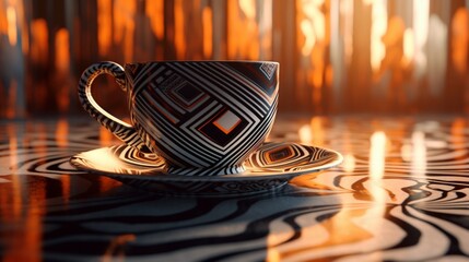 Deco coffee cup design espresso saucer wallpaper image AI generated art