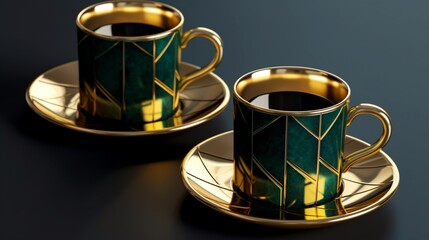 Deco espresso ceramic cup have primary color design illustration picture AI generated art