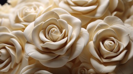 Deep carving cream roses flowers quicksand ivory background wallpaper image AI generated art