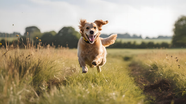 Excited Golden Dox Playing in Open Fields, Generative AI