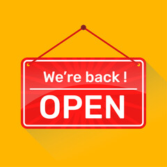  vector open sign, we're back Open sign concept