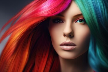Fototapeta premium Beautiful woman with colorful hair and makeup. Beautiful face.