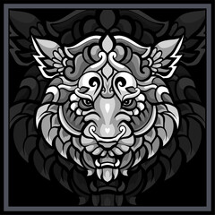 Monochrome Tiger head mandala arts isolated on black background.