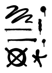 Set of graffiti spray banner. Vector spray paint shapes with smudges