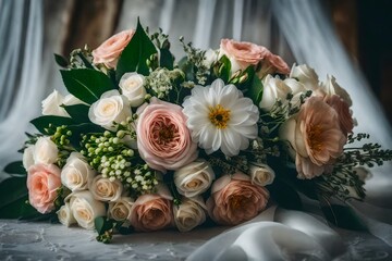 Obraz na płótnie Canvas Wedding bouquet with wedding rings