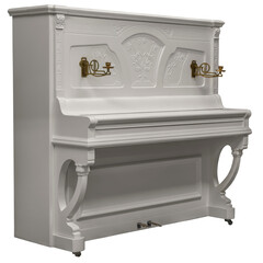 Art Nouveau style piano with brass candlesticks isolated under the white background