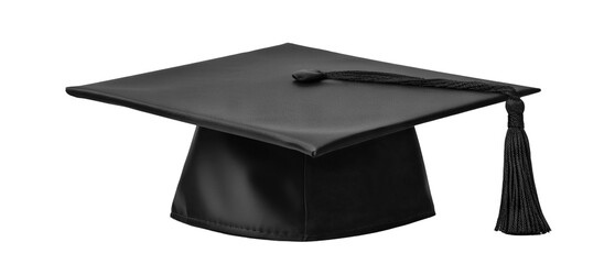 Black graduation cap with a tassel, cut out