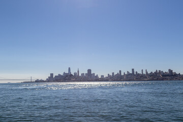 San Francisco cityscape view from across the water on Alcatraz island, October 2023