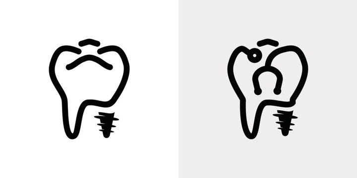 Dental clinic logo design with dental implant logo and stethoscope. abstract geometric lines creative design