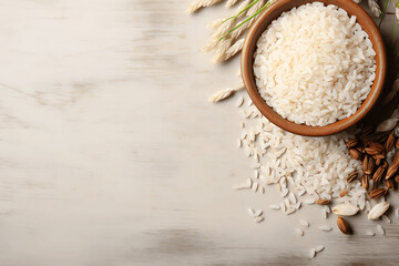 Imagen de fondo de mesas con arroz blanco, rojo y negro