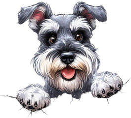 Whiskered Wonder: Enchanting Watercolor Schnauzer Peeking Illustration, Playful Dog Art with...