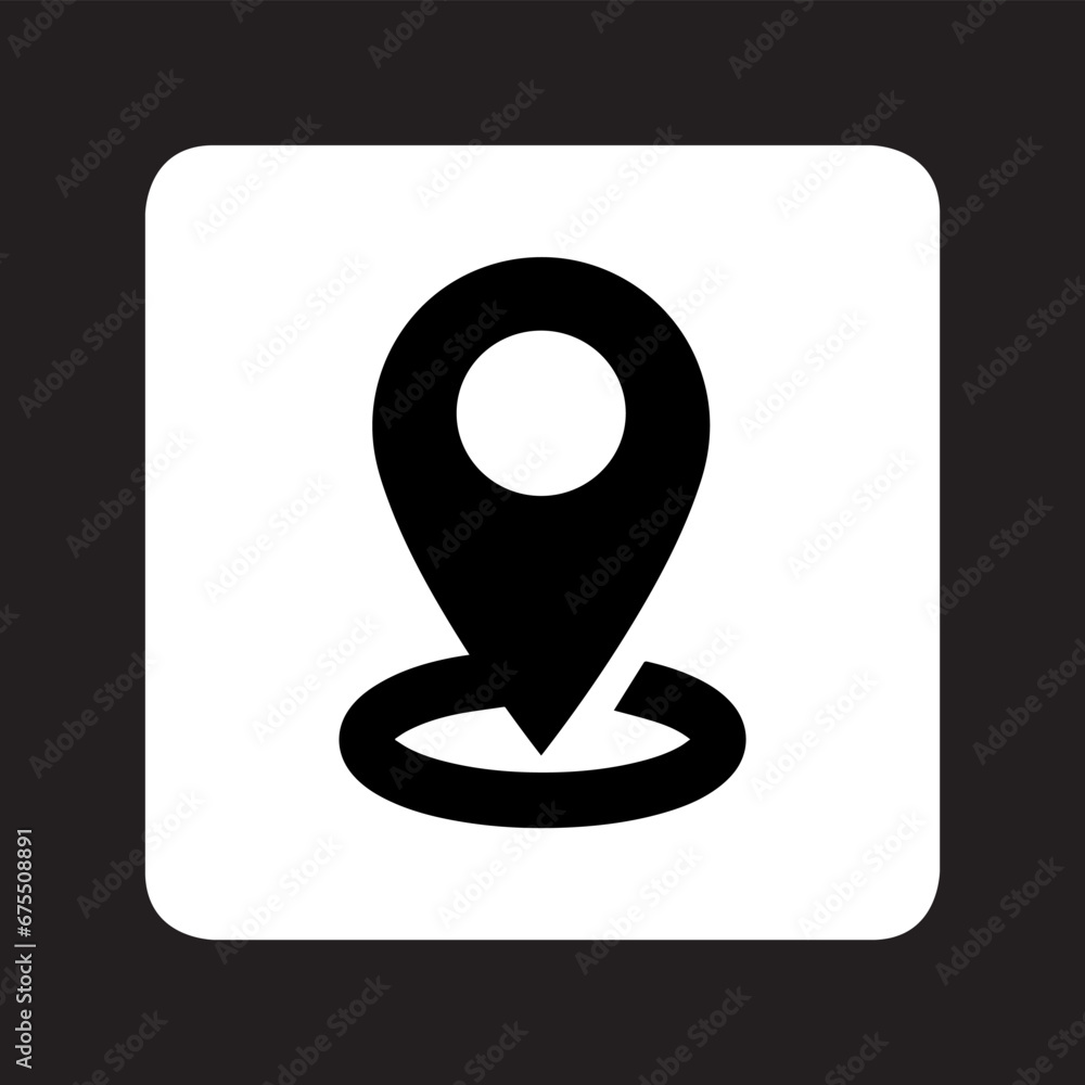 Poster location icon vector. pin icon logo design. pointer symbol in square isolated on black background