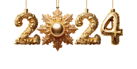 Foto op Canvas Gold Christmas ball as a New Year 2024 - isolated on free PNG background. © Igor