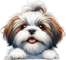 Whimsical Elegance: Captivating Watercolor Shih Tzu Peek-a-Boo Illustration, Playful Dog Art with Intricate Details and Endearing Charm
